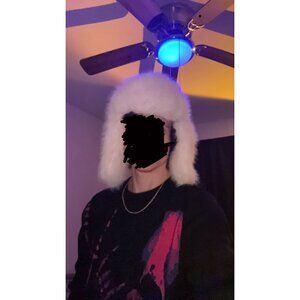 Aviatior giant white fluffy faux fur hat HIGH QUALITY